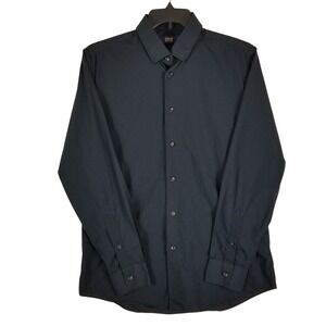 Cavalli Class Button Down Shirt Mens L Black  Cotton Stretch Long Sleeve